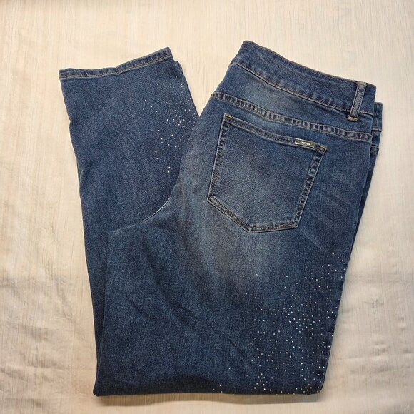 So Slimming by Chicos Size 3 Gem Faded Medium Wash Denim Blue Straight Leg Jeans - Picture 1 of 12